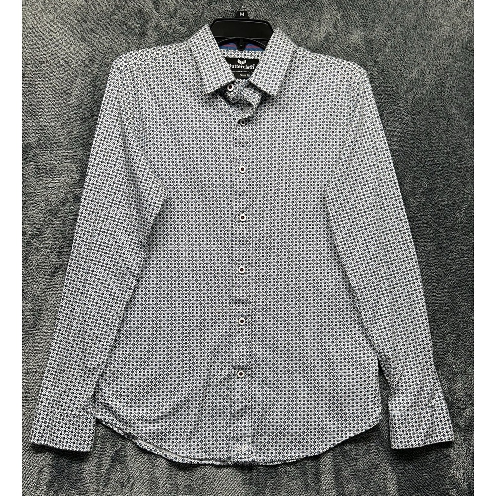 Buttercloth Mens Size M Blue Printed Long Sleeve Button Up Shirt (U8)